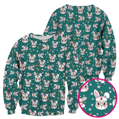 Cute Easter Bunny Nurse Pattern Scrub Top, Breathable Fabrics Nursing Uniform