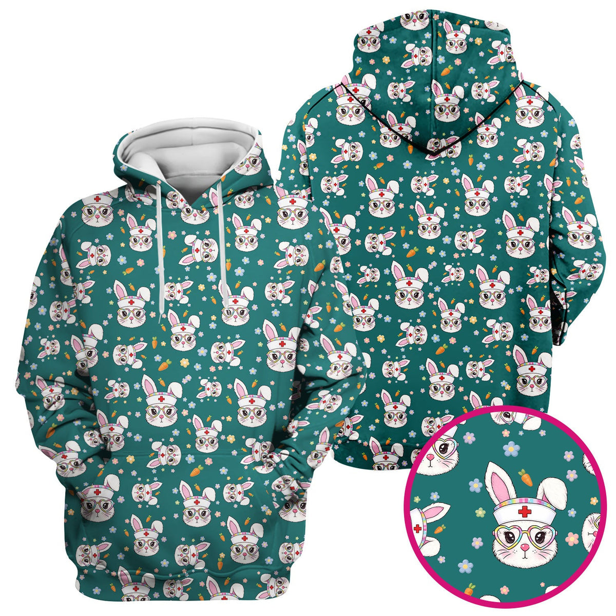 Cute Easter Bunny Nurse Pattern Scrub Top, Breathable Fabrics Nursing Uniform