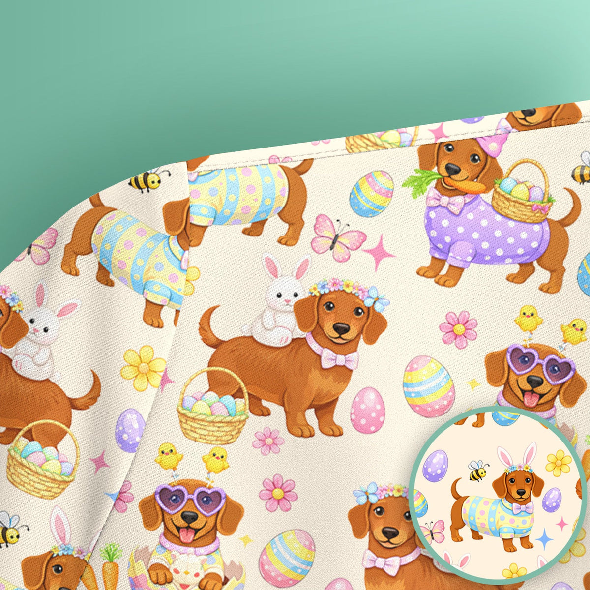 Cute Easter Dachshund Dog Pattern Scrub Top, Breathable Healthcare Uniform Top