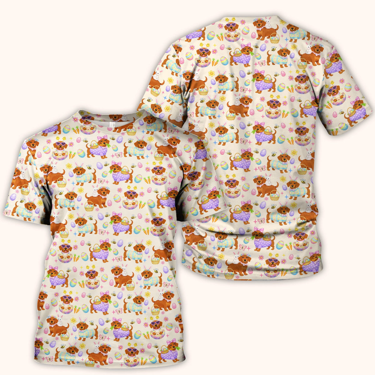 Cute Easter Dachshund Dog Pattern Scrub Top, Breathable Healthcare Uniform Top