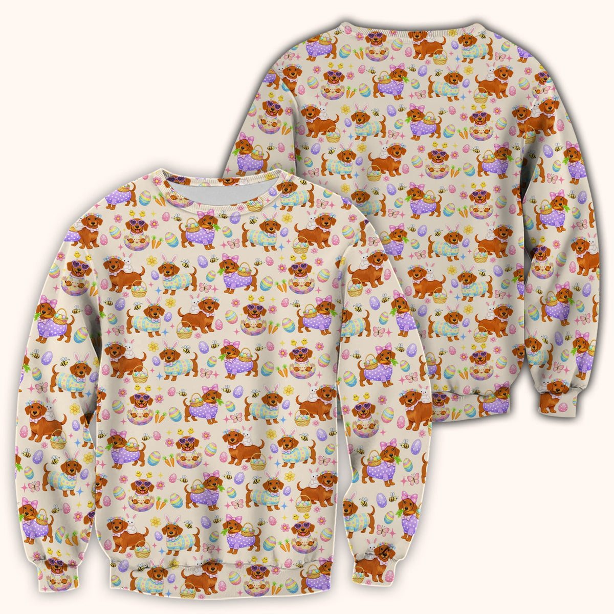 Cute Easter Dachshund Dog Pattern Scrub Top, Breathable Healthcare Uniform Top