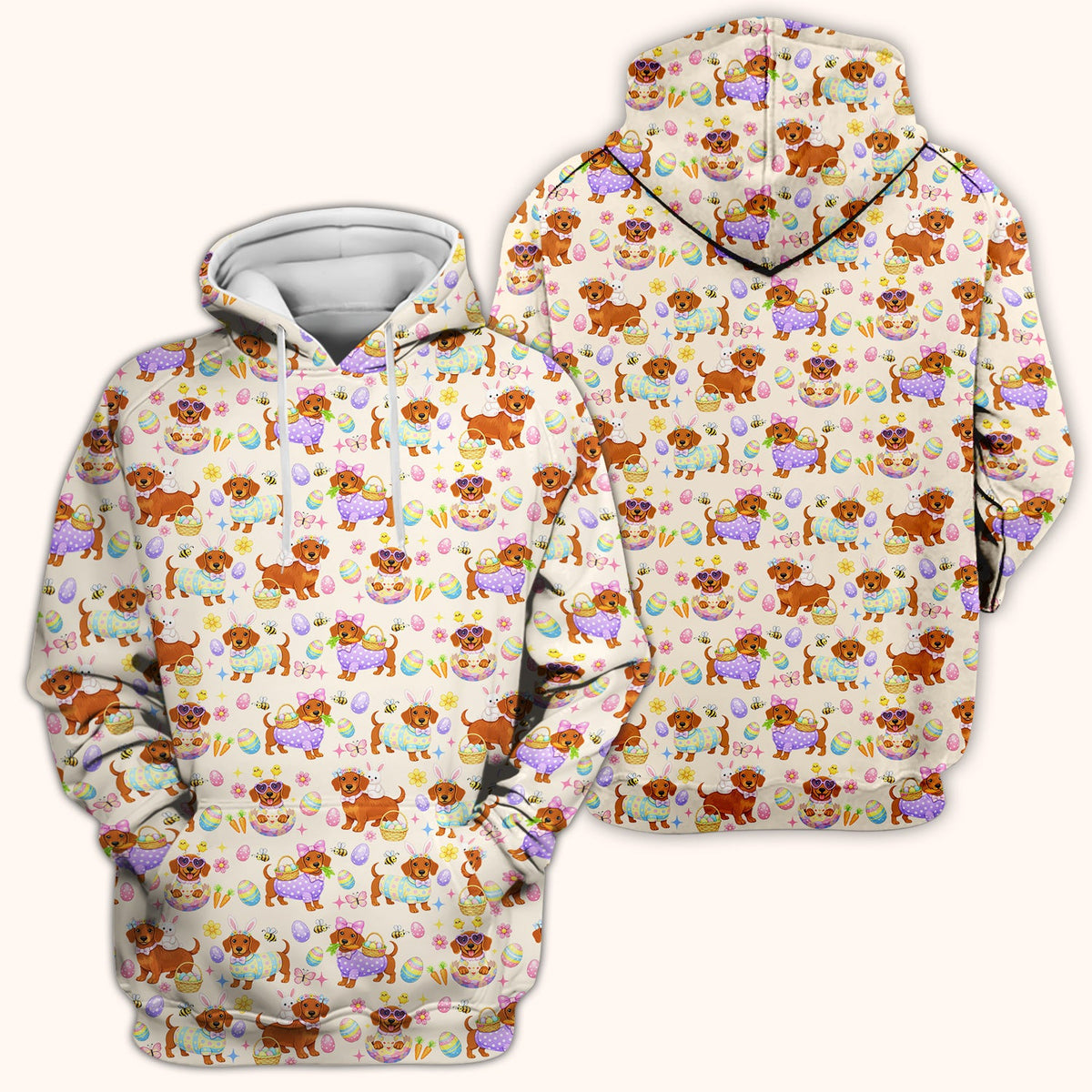 Cute Easter Dachshund Dog Pattern Scrub Top, Breathable Healthcare Uniform Top
