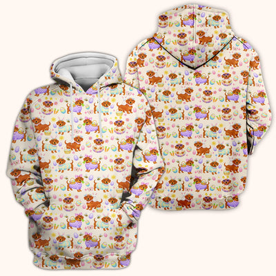 Cute Easter Dachshund Dog Pattern Scrub Top, Breathable Healthcare Uniform Top