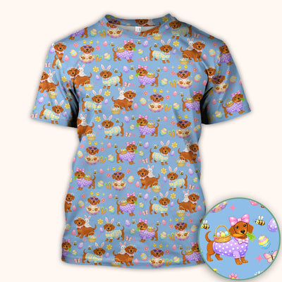 Cute Easter Dachshund Dog Pattern Scrub Top, Breathable Healthcare Uniform Top
