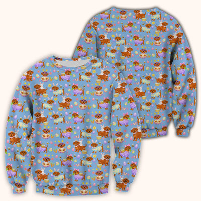 Cute Easter Dachshund Dog Pattern Scrub Top, Breathable Healthcare Uniform Top