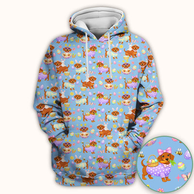Cute Easter Dachshund Dog Pattern Scrub Top, Breathable Healthcare Uniform Top