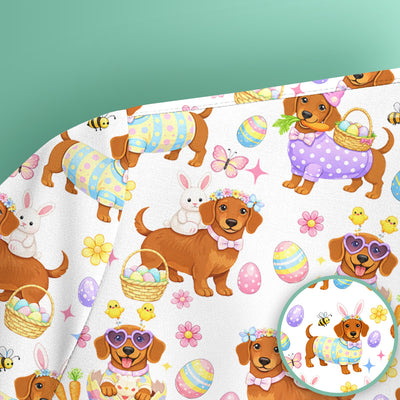 Cute Easter Dachshund Dog Pattern Scrub Top, Breathable Healthcare Uniform Top