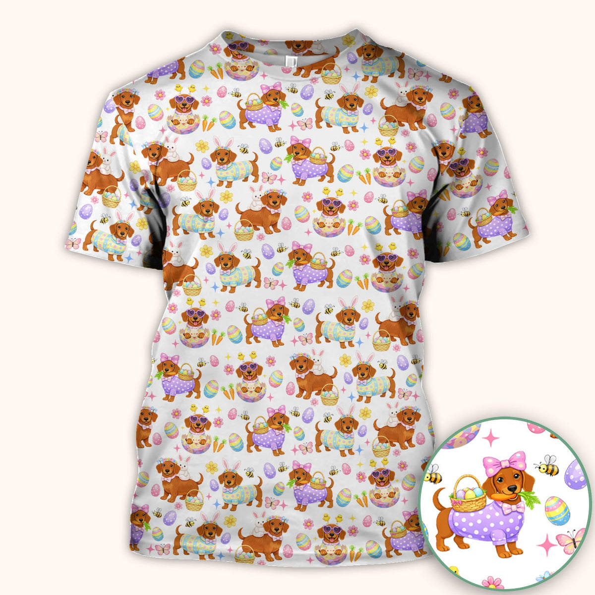 Cute Easter Dachshund Dog Pattern Scrub Top, Breathable Healthcare Uniform Top