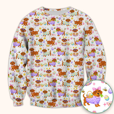 Cute Easter Dachshund Dog Pattern Scrub Top, Breathable Healthcare Uniform Top