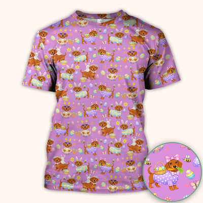 Cute Easter Dachshund Dog Pattern Scrub Top, Breathable Healthcare Uniform Top