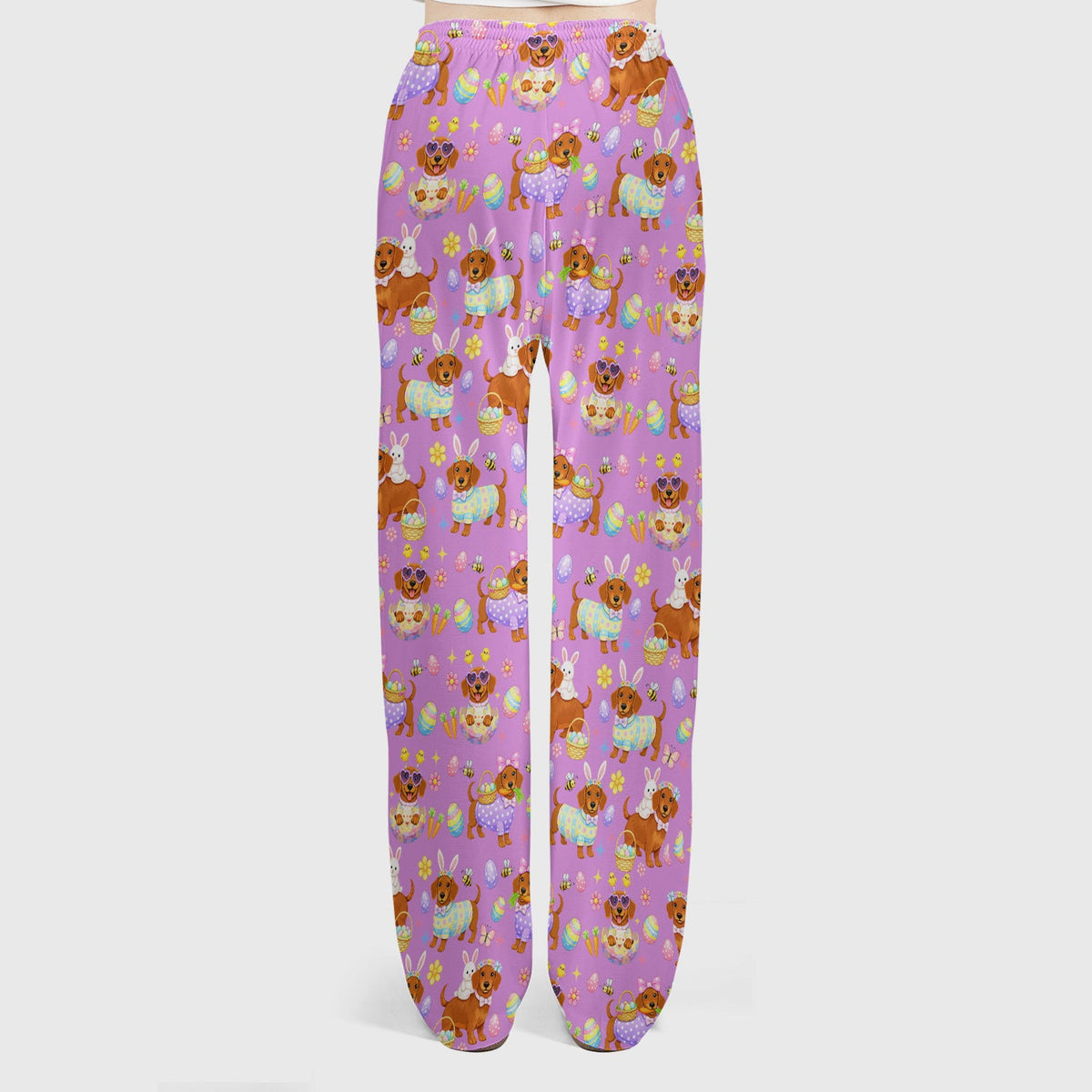 Cute Easter Dachshund Dog Pattern Scrub Top, Breathable Healthcare Uniform Top