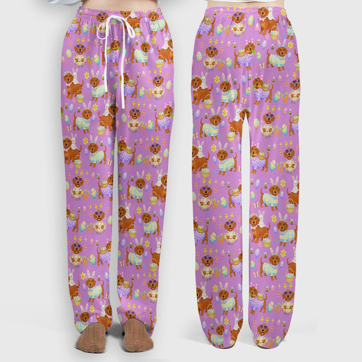 Cute Easter Dachshund Dog Pattern Scrub Top, Breathable Healthcare Uniform Top