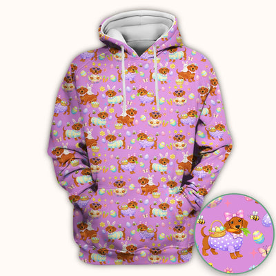 Cute Easter Dachshund Dog Pattern Scrub Top, Breathable Healthcare Uniform Top