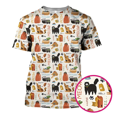 Meow Purr Cat Life Print Scrub Top, Comfortable Scrubs for Nurses