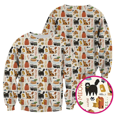 Meow Purr Cat Life Print Scrub Top, Comfortable Scrubs for Nurses