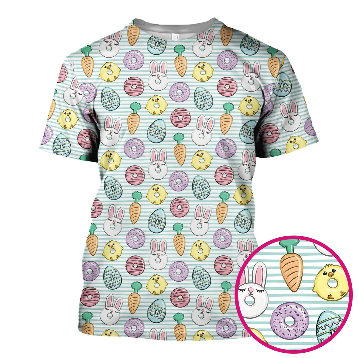 Funny Easter Chick Bunny Pattern Scrub Top, Breathable Fabrics Nursing Uniform