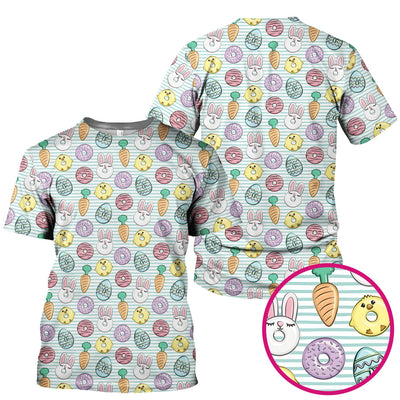 Funny Easter Chick Bunny Pattern Scrub Top, Breathable Fabrics Nursing Uniform