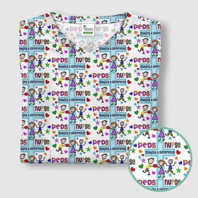 Peds Nurse Making A Difference Pattern Scrub Top, Comfortable Scrubs for Nurses