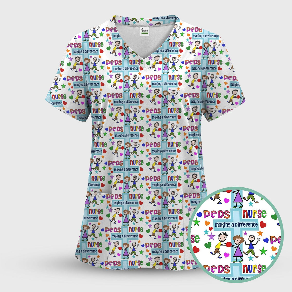 Peds Nurse Making A Difference Pattern Scrub Top, Comfortable Scrubs for Nurses