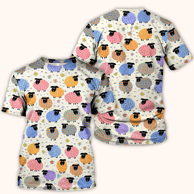 Funny Colorful Sheep Pattern Scrub Top, Comfortable Scrubs for Nurses
