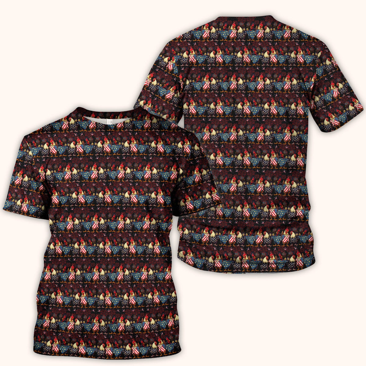 Patriotic Rooster Fireworks Pattern Scrub Top, Comfortable Scrubs for Nurses