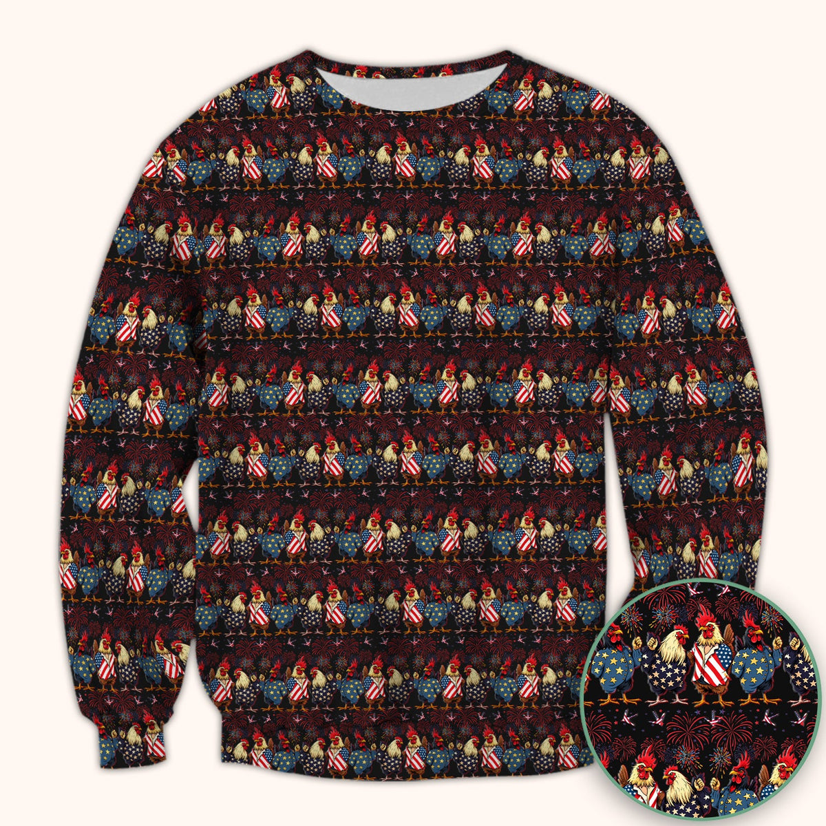 Patriotic Rooster Fireworks Pattern Scrub Top, Comfortable Scrubs for Nurses
