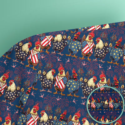 Patriotic Rooster Fireworks Pattern Scrub Top, Comfortable Scrubs for Nurses