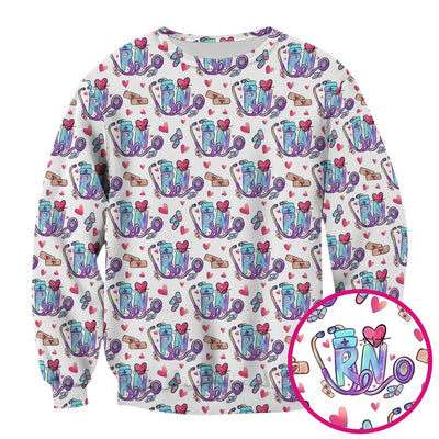 Nurse Life RN Heart Pattern Scrub Top, Breathable Fabrics Nursing Uniform