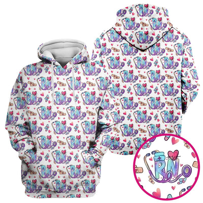 Nurse Life RN Heart Pattern Scrub Top, Breathable Fabrics Nursing Uniform