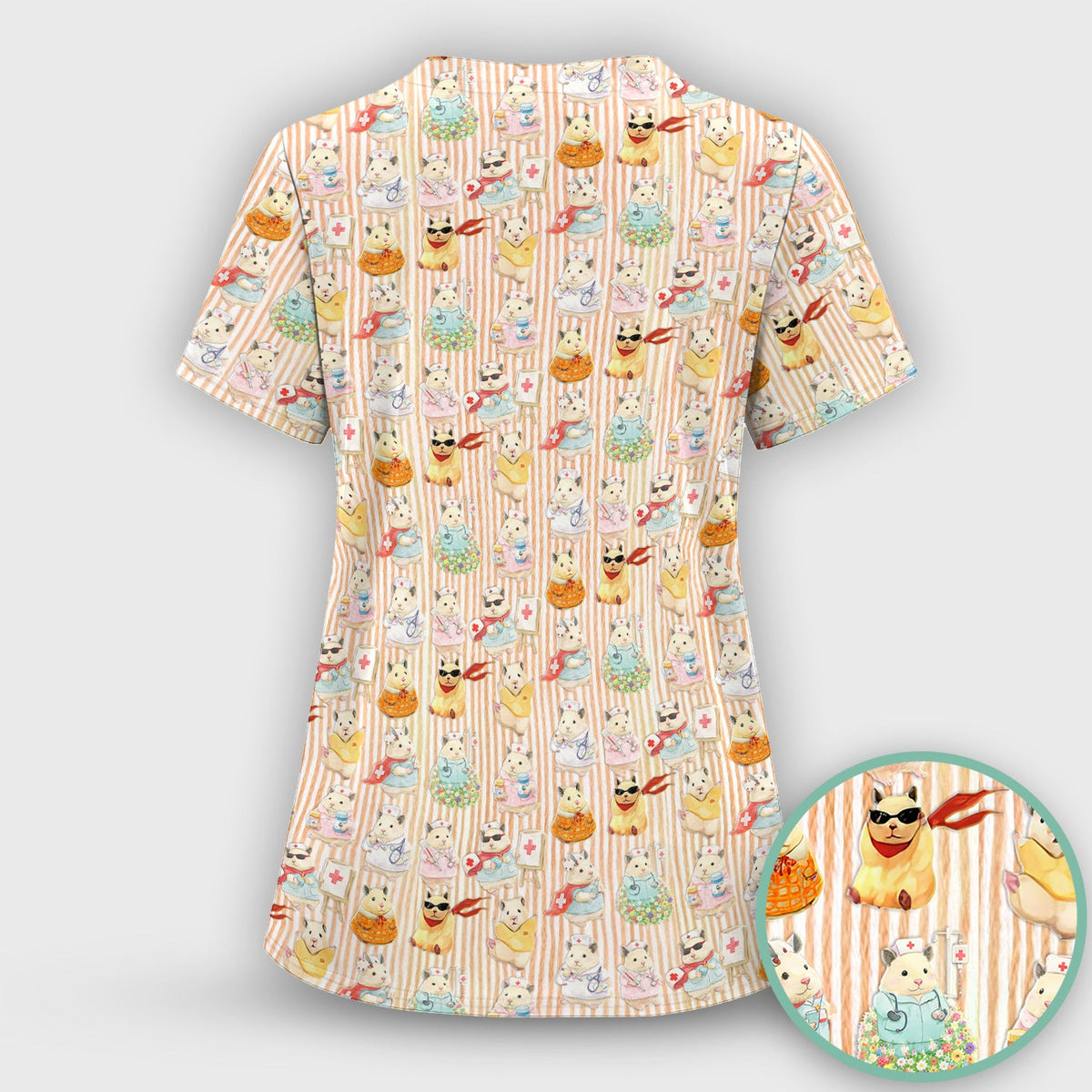 Cute Nurse Hamster Pattern Scrubs Top, Comfortable Scrubs for Nurses