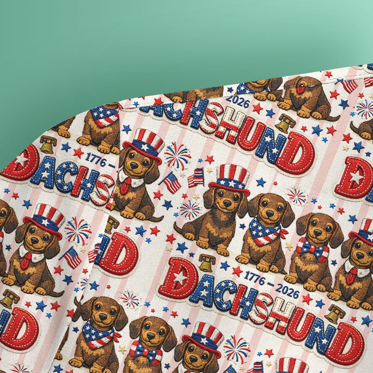 Patriotic Dachshund Fireworks Pattern Scrub Top, Comfortable Scrubs for Nurses