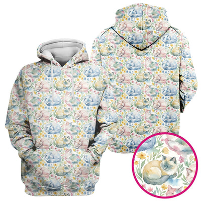 Dreamy Sleeping Cat Floral Pattern Scrub Top, Comfortable Scrubs for Nurses