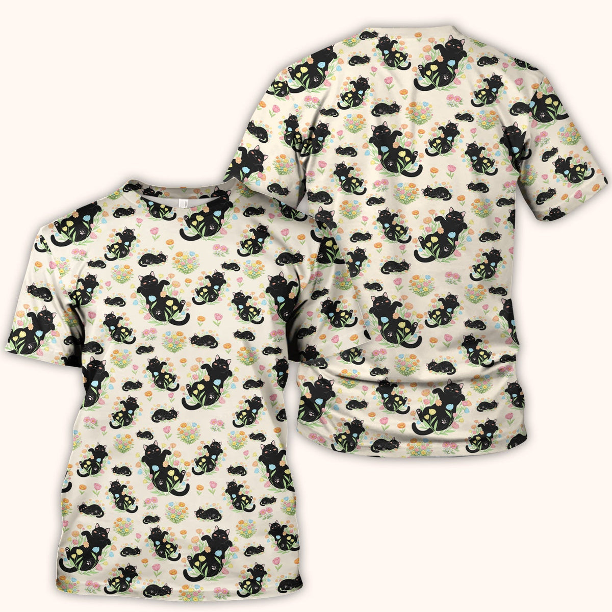 Cats With Cute Poses Floral Pattern Scrubs Top, Comfortable Scrubs for Nurses