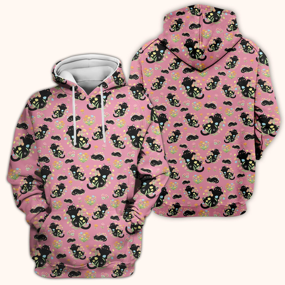 Cats With Cute Poses Floral Pattern Scrubs Top, Comfortable Scrubs for Nurses