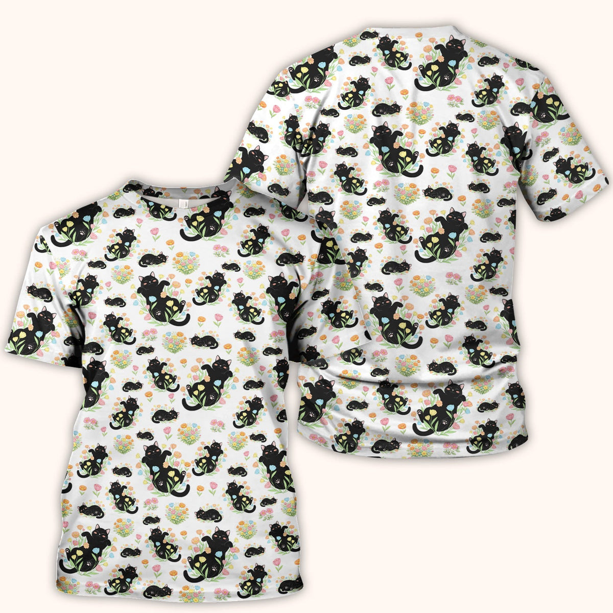 Cats With Cute Poses Floral Pattern Scrubs Top, Comfortable Scrubs for Nurses
