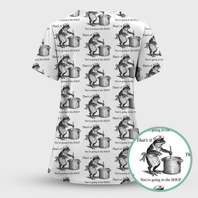 Funny Nurse Frog Cooking Soup Vintage Pattern Scrub Top, Comfortable Scrubs for Nurses