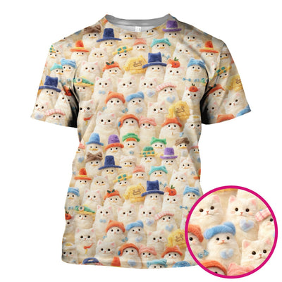 Adorable Cats Wearing Colorful Hats Pattern Scrubs Top, Comfortable Scrubs for Nurses