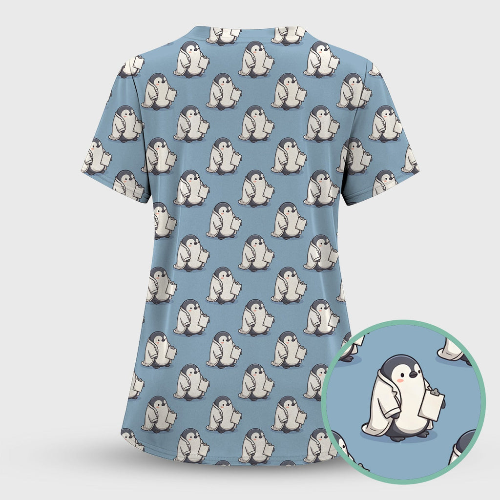 Penguin Nurse Medical Pattern Scrub Top, Comfortable Scrubs for Nurses