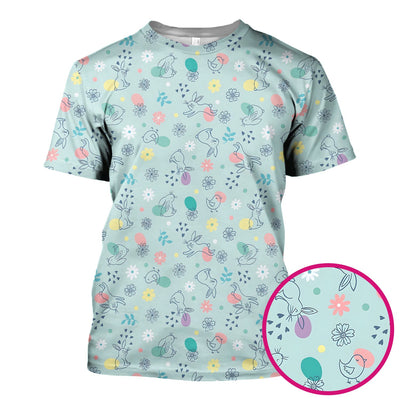 Whimsical Easter Bunny Eggs Pattern Scrub Top, Comfortable Scrubs for Nurses