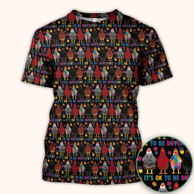 Autism Chicken It’s OK to Be Different Print Scrub Top, Comfortable Scrubs for Nurses