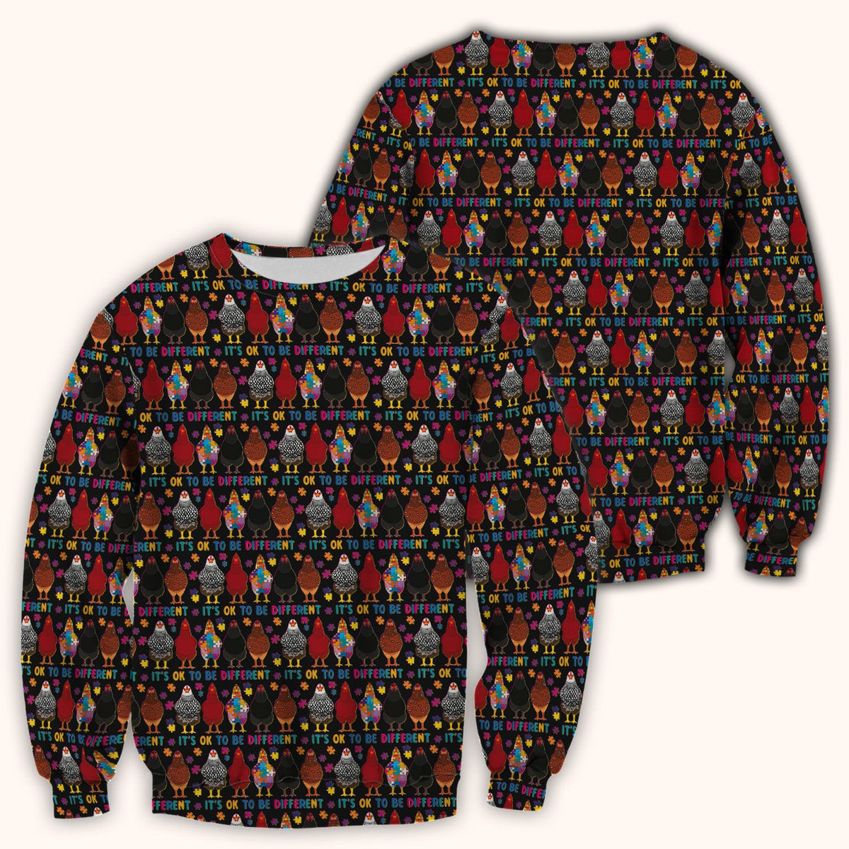 Autism Chicken It’s OK to Be Different Print Scrub Top, Comfortable Scrubs for Nurses
