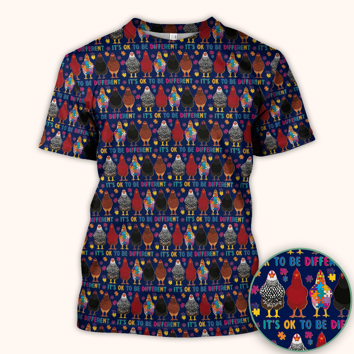 Autism Chicken It’s OK to Be Different Print Scrub Top, Comfortable Scrubs for Nurses