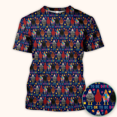 Autism Chicken It’s OK to Be Different Print Scrub Top, Comfortable Scrubs for Nurses