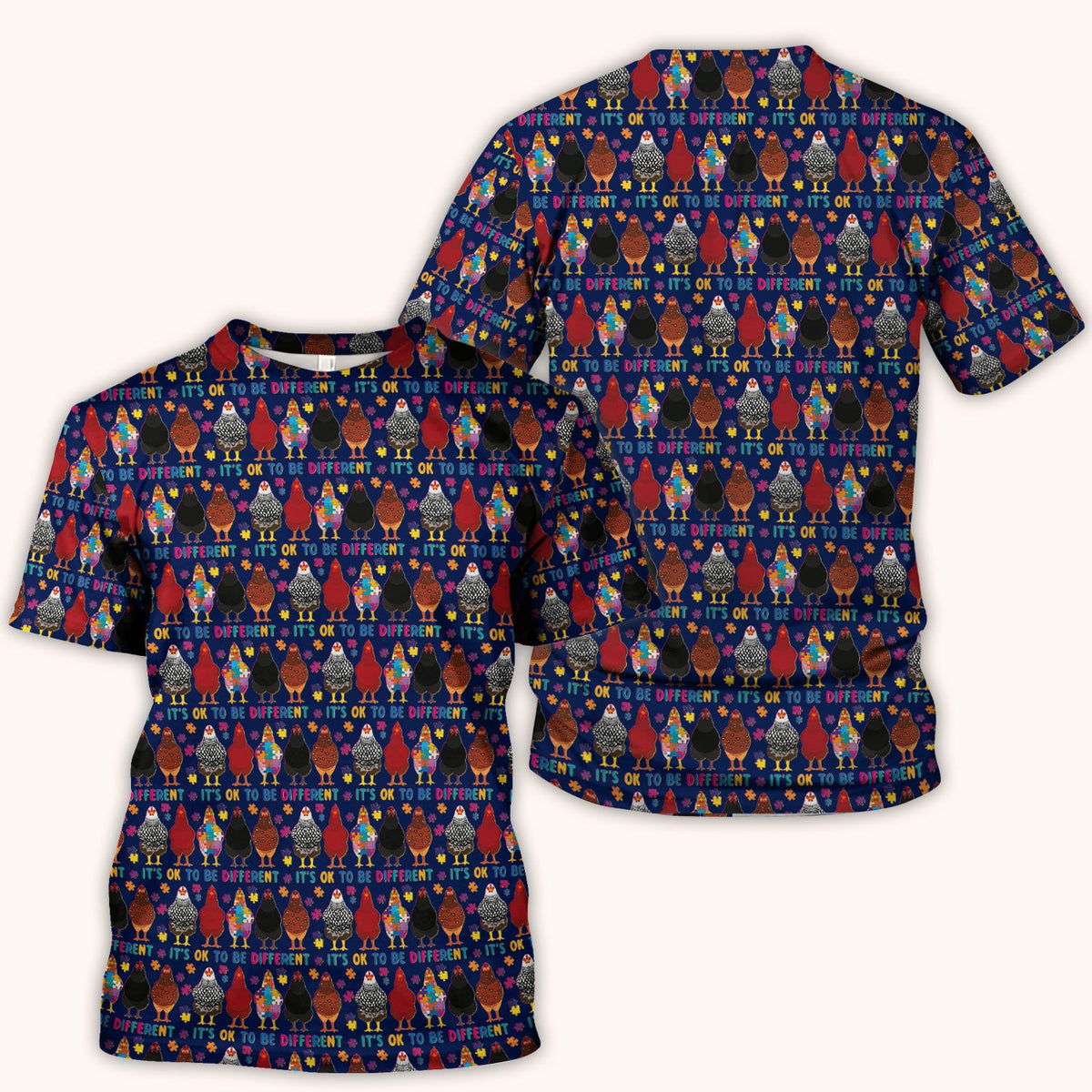 Autism Chicken It’s OK to Be Different Print Scrub Top, Comfortable Scrubs for Nurses