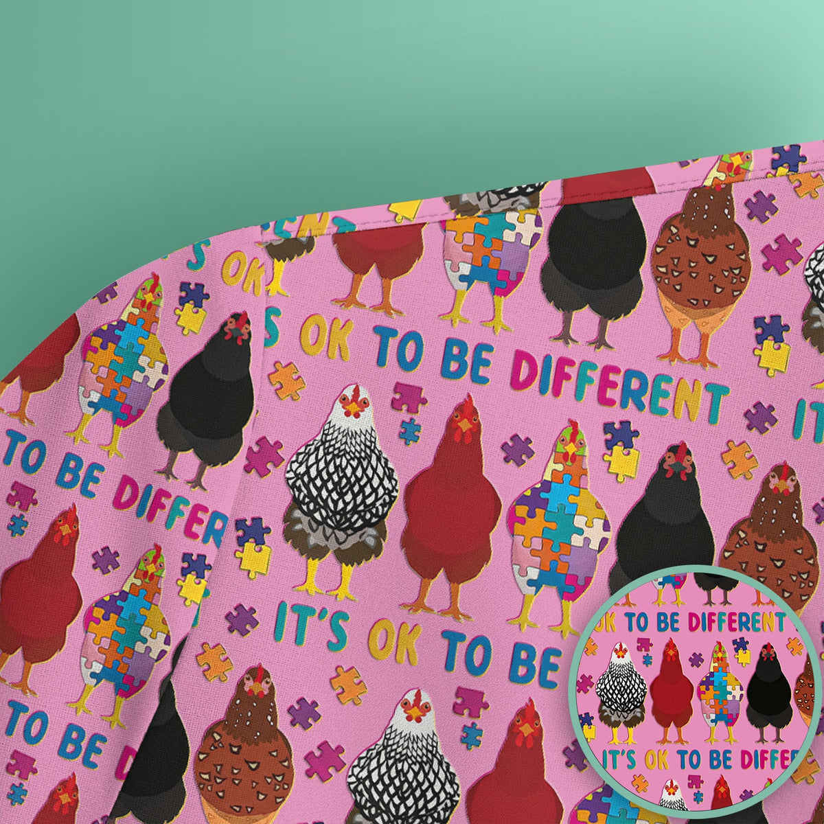 Autism Chicken It’s OK to Be Different Print Scrub Top, Comfortable Scrubs for Nurses