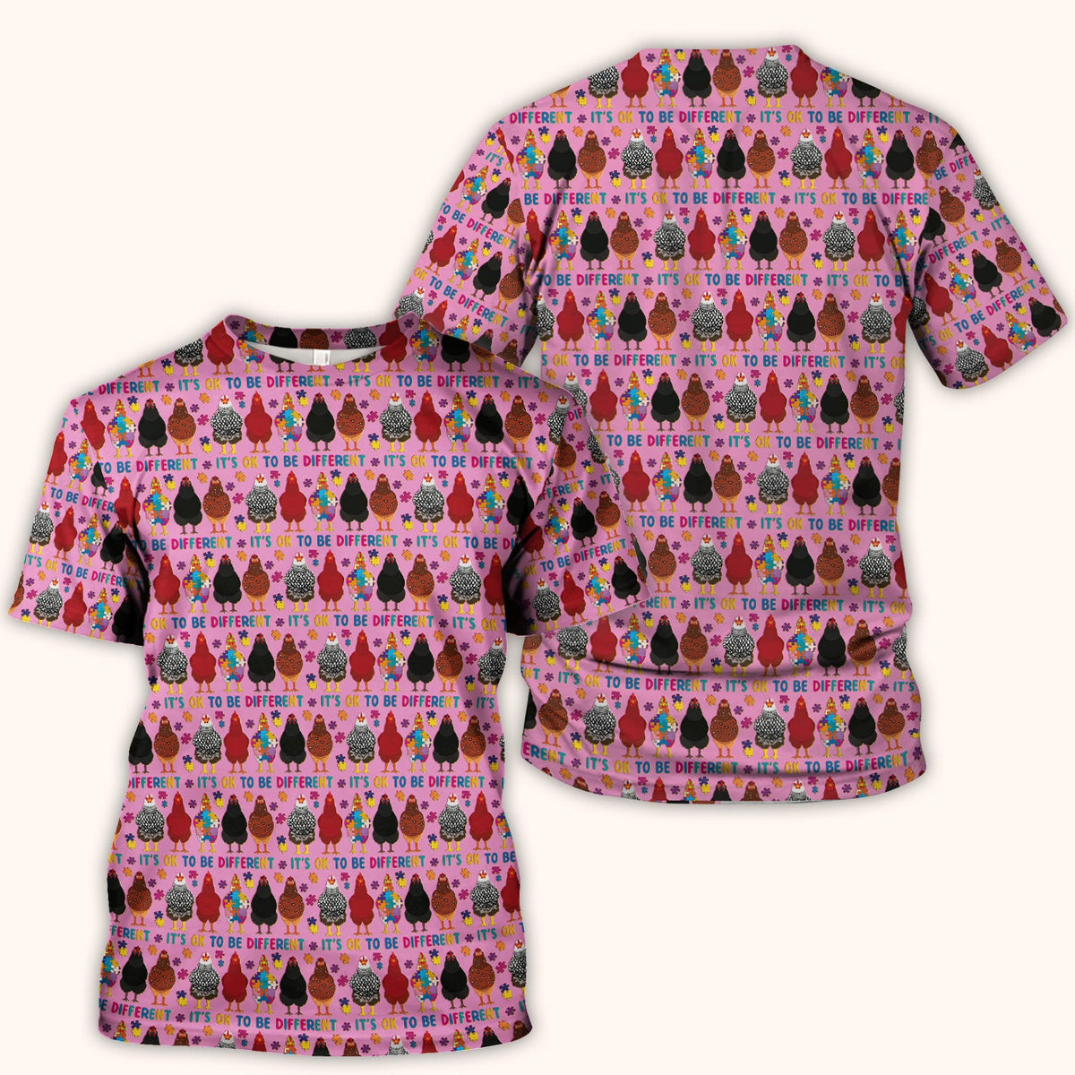 Autism Chicken It’s OK to Be Different Print Scrub Top, Comfortable Scrubs for Nurses