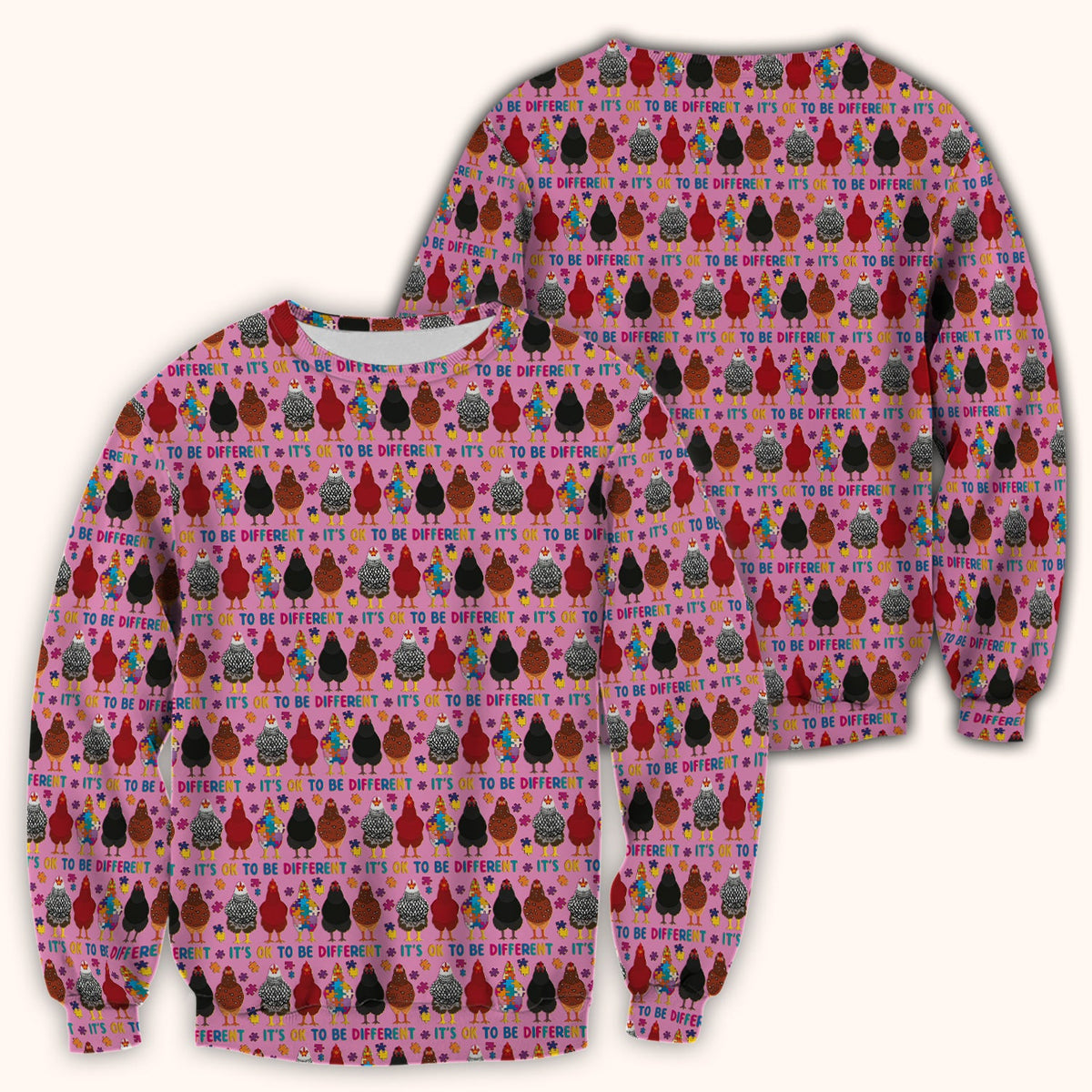 Autism Chicken It’s OK to Be Different Print Scrub Top, Comfortable Scrubs for Nurses