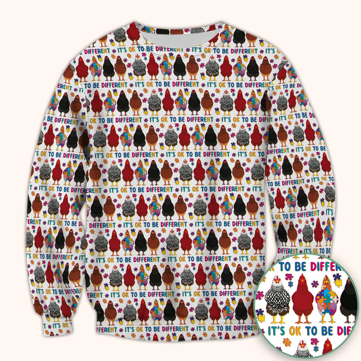Autism Chicken It’s OK to Be Different Print Scrub Top, Comfortable Scrubs for Nurses