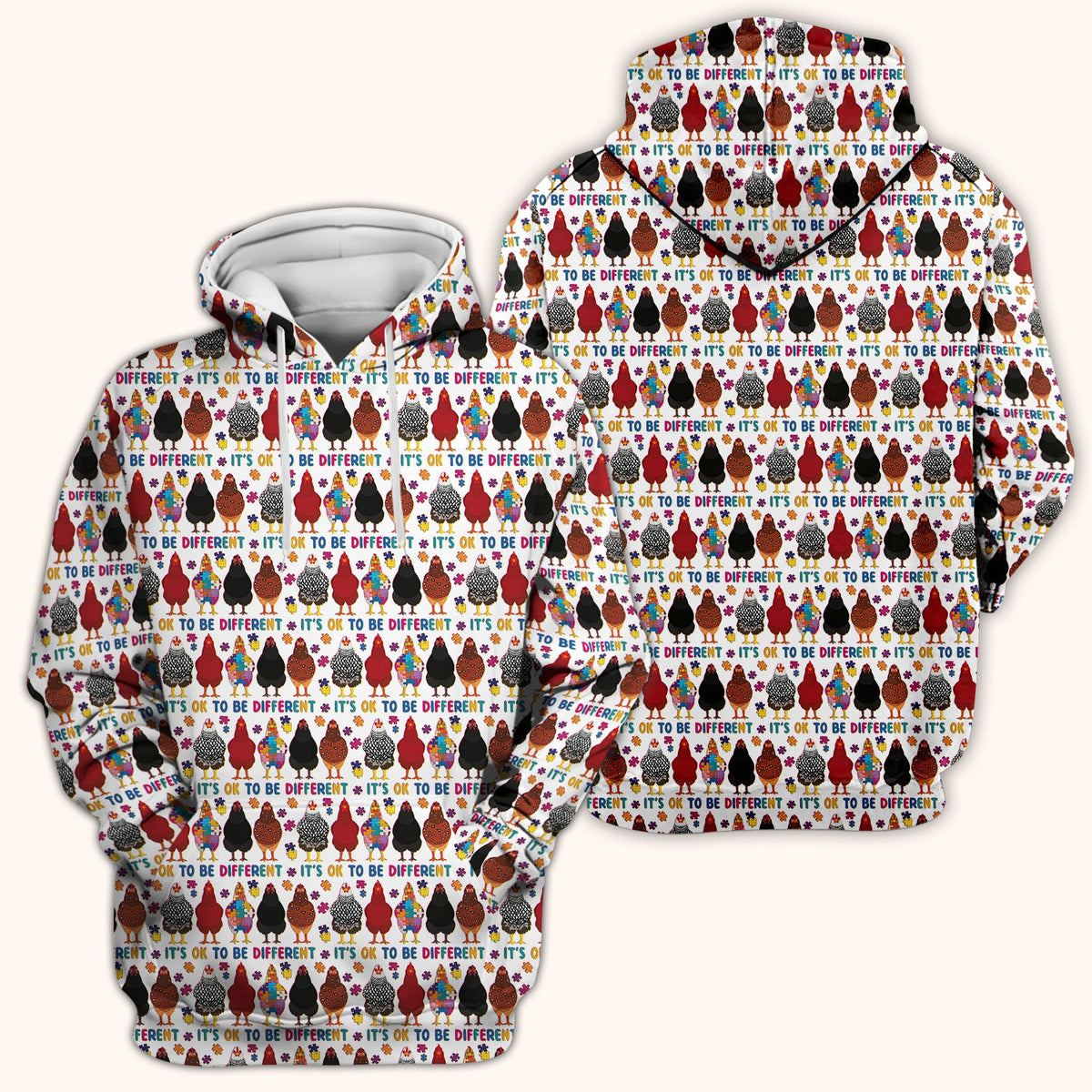 Autism Chicken It’s OK to Be Different Print Scrub Top, Comfortable Scrubs for Nurses