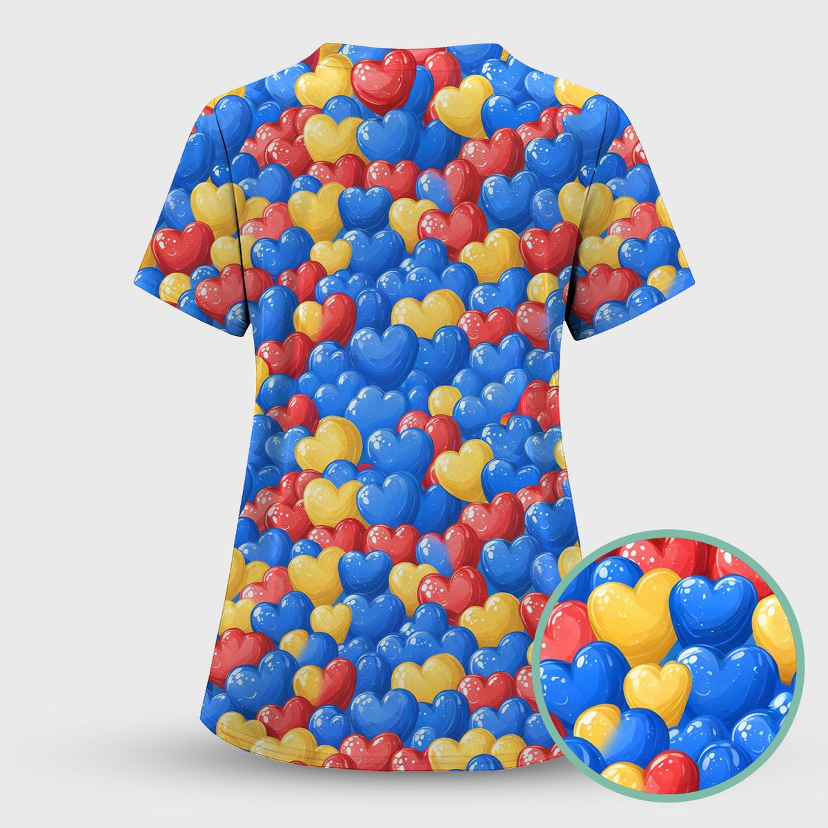 Colorful Autism Heart Pattern Scrub Top, Comfortable Scrubs for Nurses